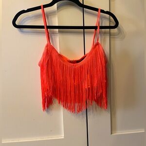 Two-Piece Coral Fringe Rave set.